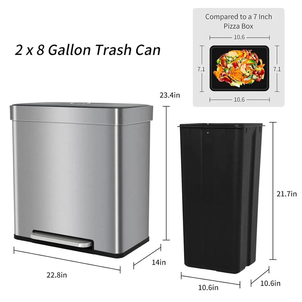 Bigacc 13 Gallon 50 Liter Automatic Stainless Steel Kitchen Trash Can - Automatic-Silver
