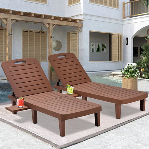 Outdoor Adjustable Patio Lounge Chair Set Of 2 With Side Table, White - 74.5 x 24.4 x 30 inch