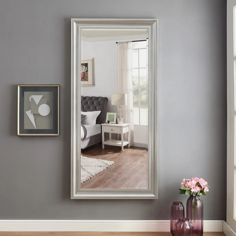 Full Length Beaded Frame Mirror, 66" H x 32" W - Freestanding Or Wall Mounted