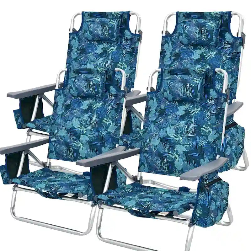Costway Folding Backpack Beach Chairs 4-Pack, 5-Position Adjustable