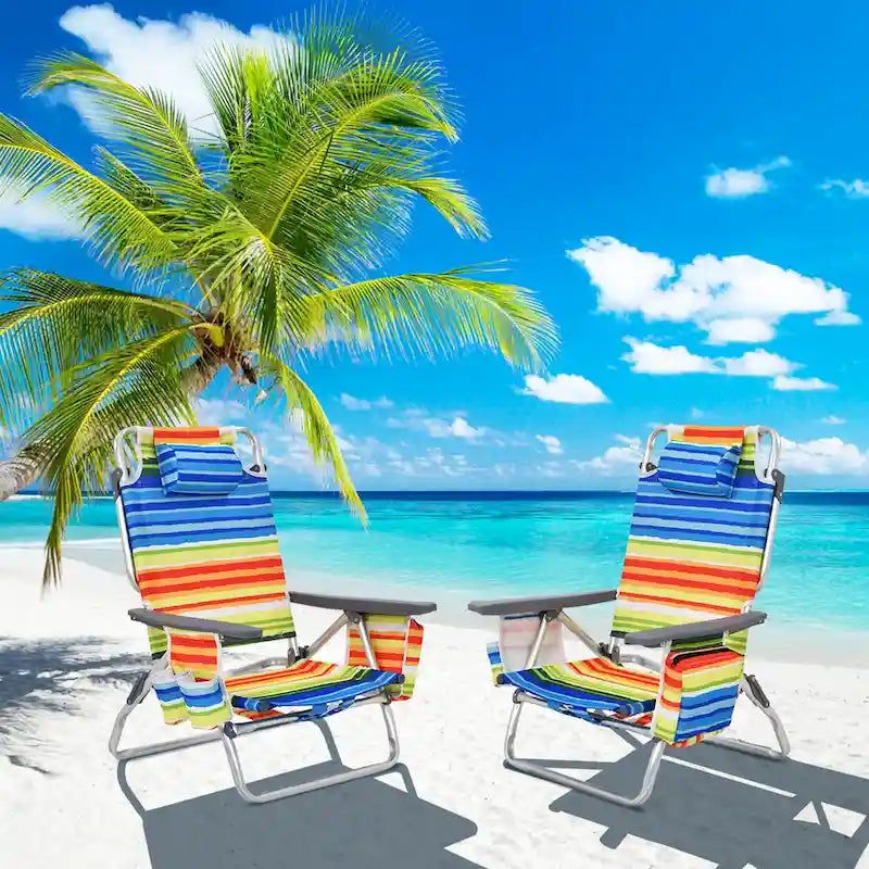 Costway Folding Backpack Beach Chairs 4-Pack, 5-Position Adjustable