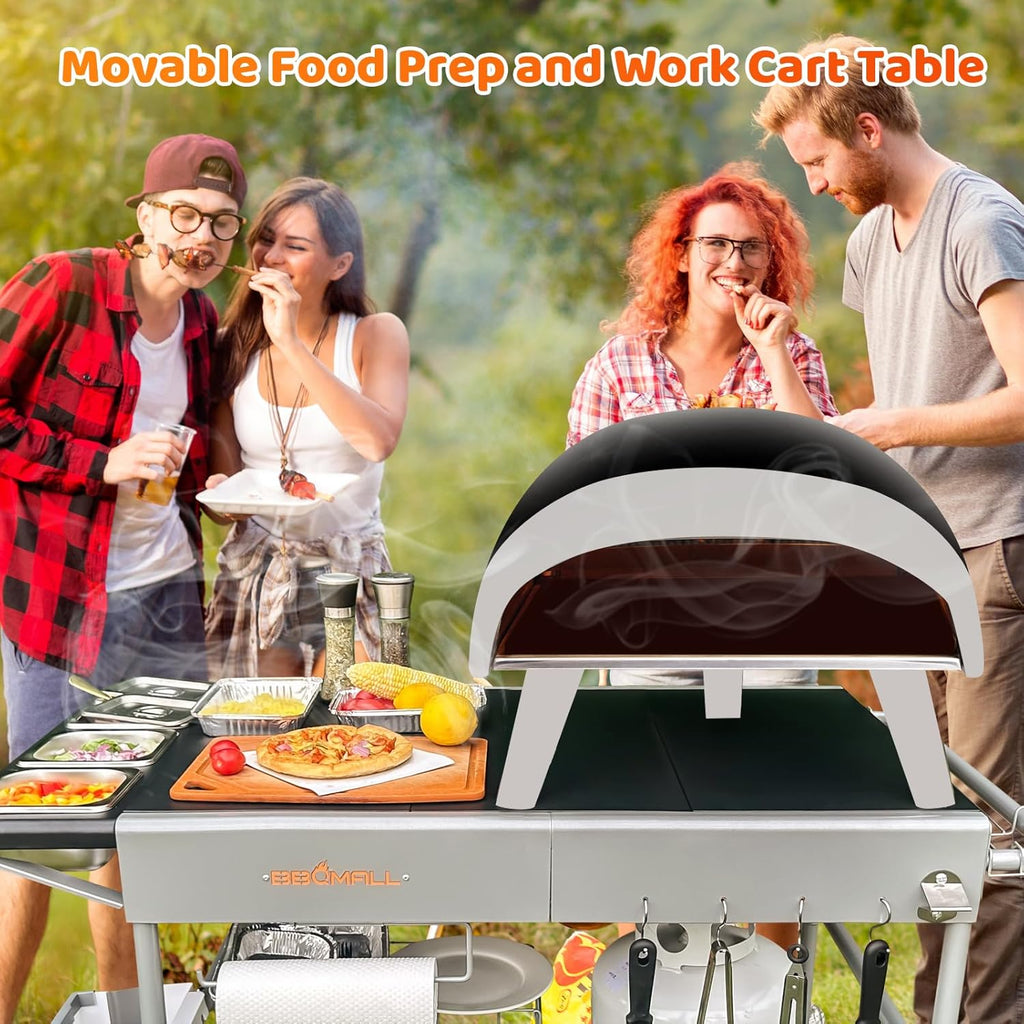 Pizza Oven Table Grill Cart With Pizza Topping Station, 25 W x 50.7 L x 31 H - Black