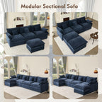 108 Inch U Shape Sectional Sofa With Removable Footstool