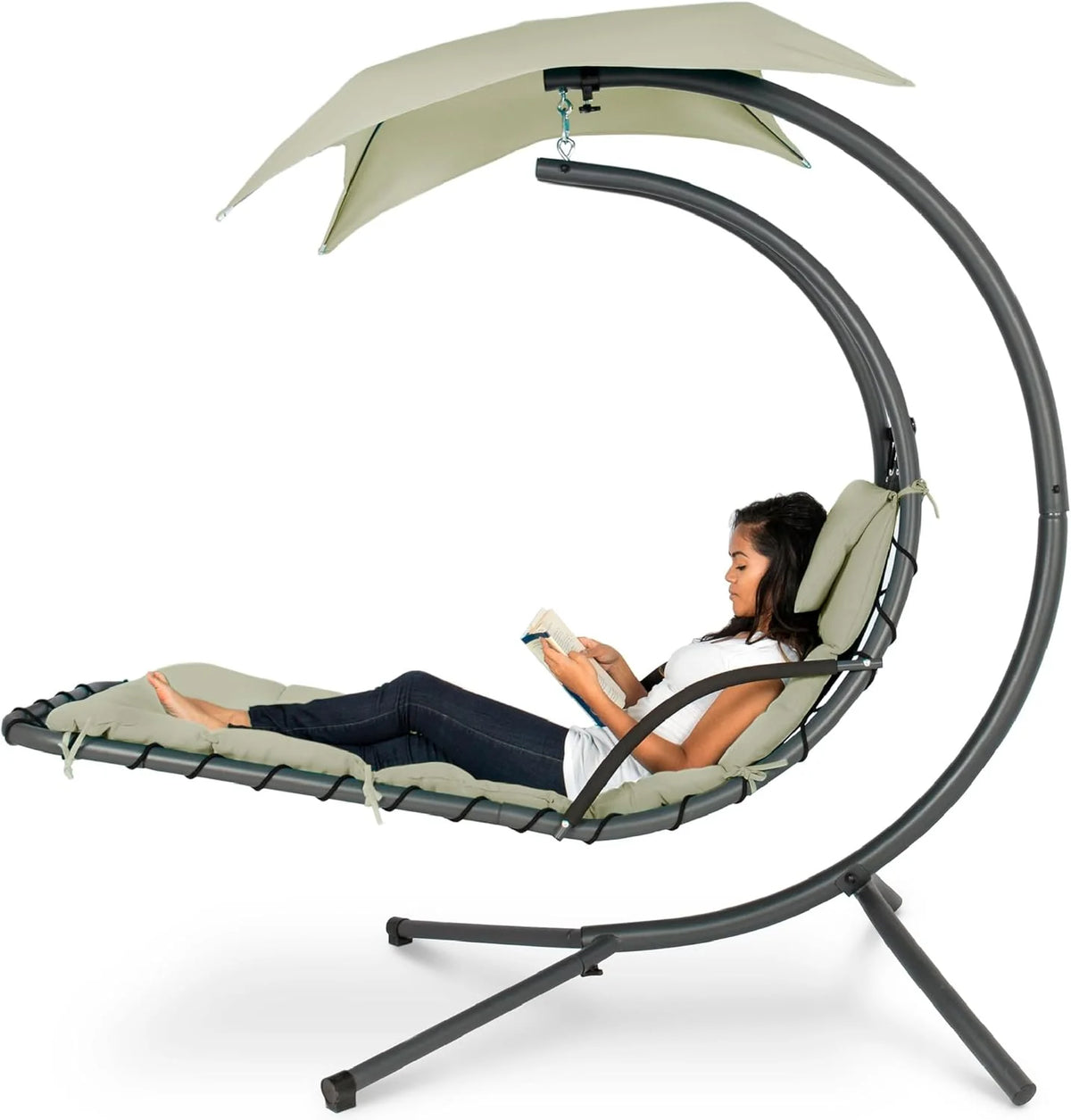 Best Choice Products Outdoor Hanging Steel Chaise Lounge Chair With Canopy, Charcoal Gray - SKY5871