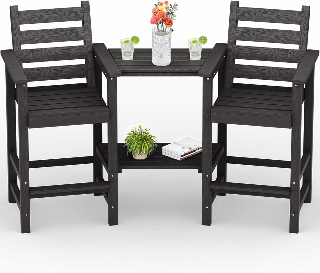 PLUUV Tall Adirondack Bar Chairs Set of 2, All-Weather HDPE - Removable Double Connecting Trays