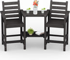 PLUUV Tall Adirondack Bar Chairs Set of 2, All-Weather HDPE - Removable Double Connecting Trays