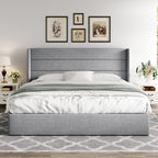 Queen Size Lift-Up Storage Bed With Wingback Headboard, Upholstered Platform Bed Frame With Hidden Storage