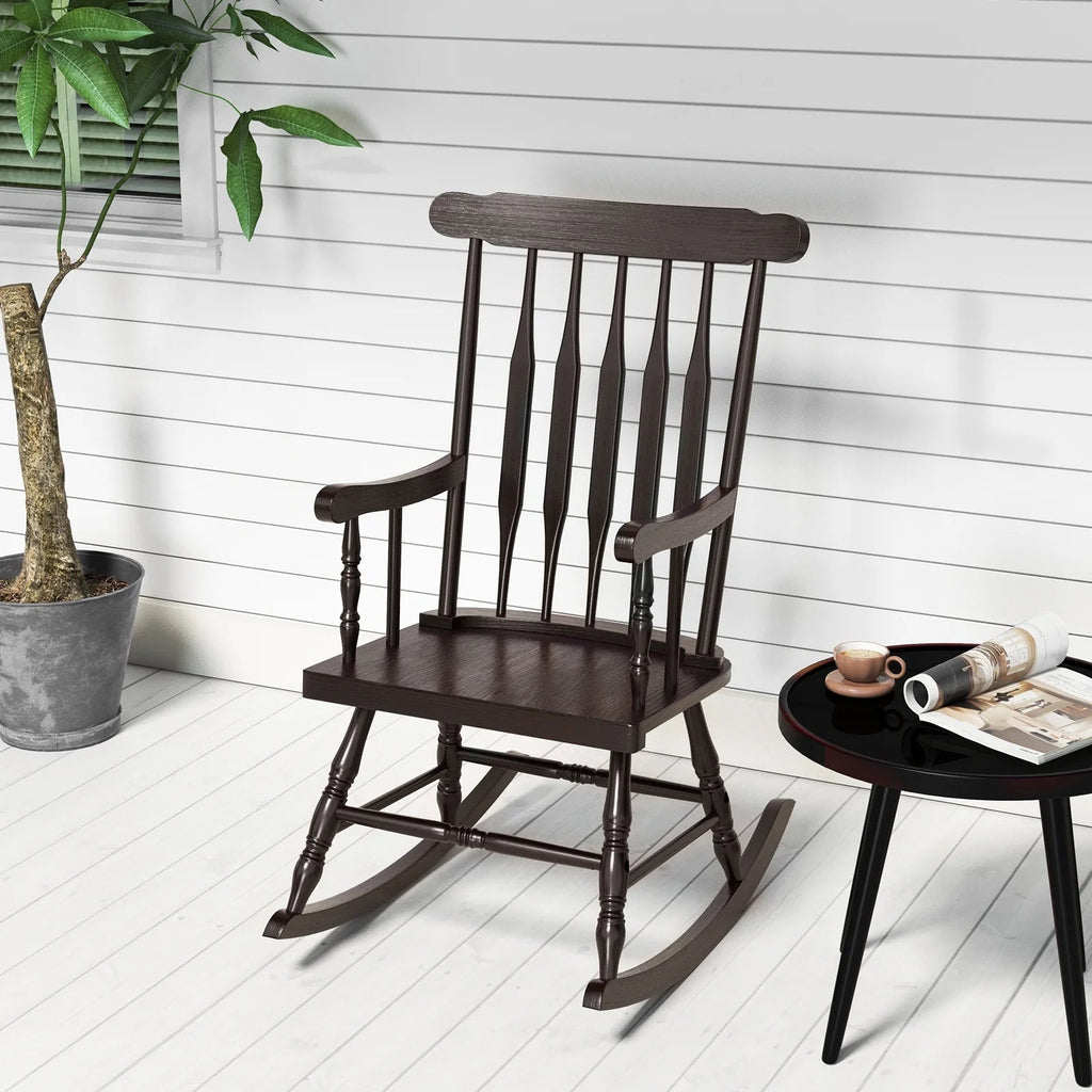 Costway Rubber Wood Rocking Chair, White, 22 x 32 x 44 in, 300 lbs