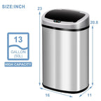 Bigacc 13 Gallon 50 Liter Automatic Stainless Steel Kitchen Trash Can - Automatic-Silver