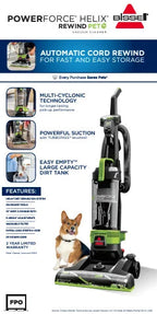 BISSELL PowerForce Helix Turbo Rewind Pet Upright Vacuum, Black & Green - 3333