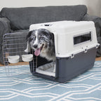 SportPet Designs Plastic Airline Approved Rolling Dog Kennel With Wire Door, XXX-Large, Gray, 48in L x 32in W x 36in H