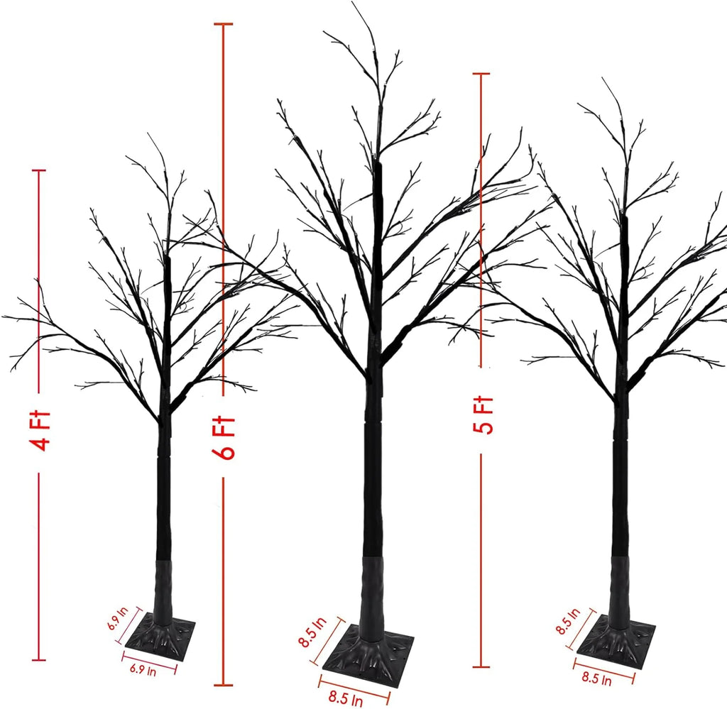 Albelt Lighted Black Halloween Trees, Set Of 3, 4FT 5FT 6FT, 96 LED Lights, Orange And Purple - GP-SW240DC0150T-IP44(US)