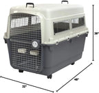SportPet Designs Plastic Airline Approved Rolling Dog Kennel With Wire Door, XXX-Large, Gray, 48in L x 32in W x 36in H