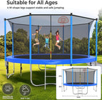 Trampoline With Enclosure Net And Adjustable Basketball Hoop - 8ft, 10ft, 12ft, 14ft, 15ft, 16ft