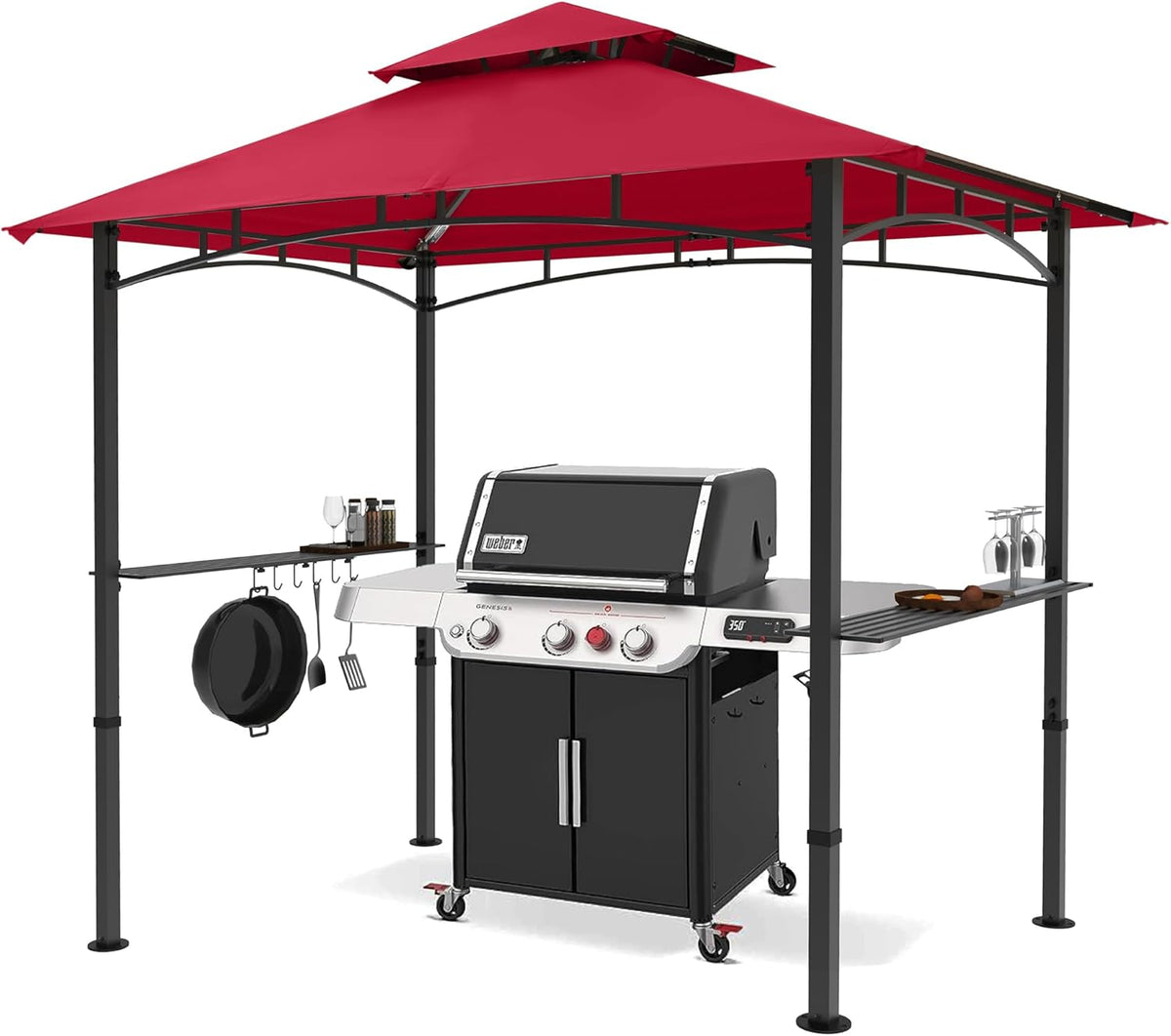 Outdoor Barbecue Shelter Canopy With LED Lights, 8 Feet By 5 Feet, Gray
