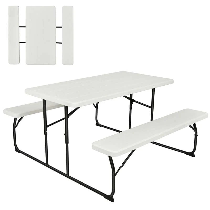 4-Person Folding Picnic Table Bench Set, 59 in x 54 in x 28.5 in - Steel And HDPE