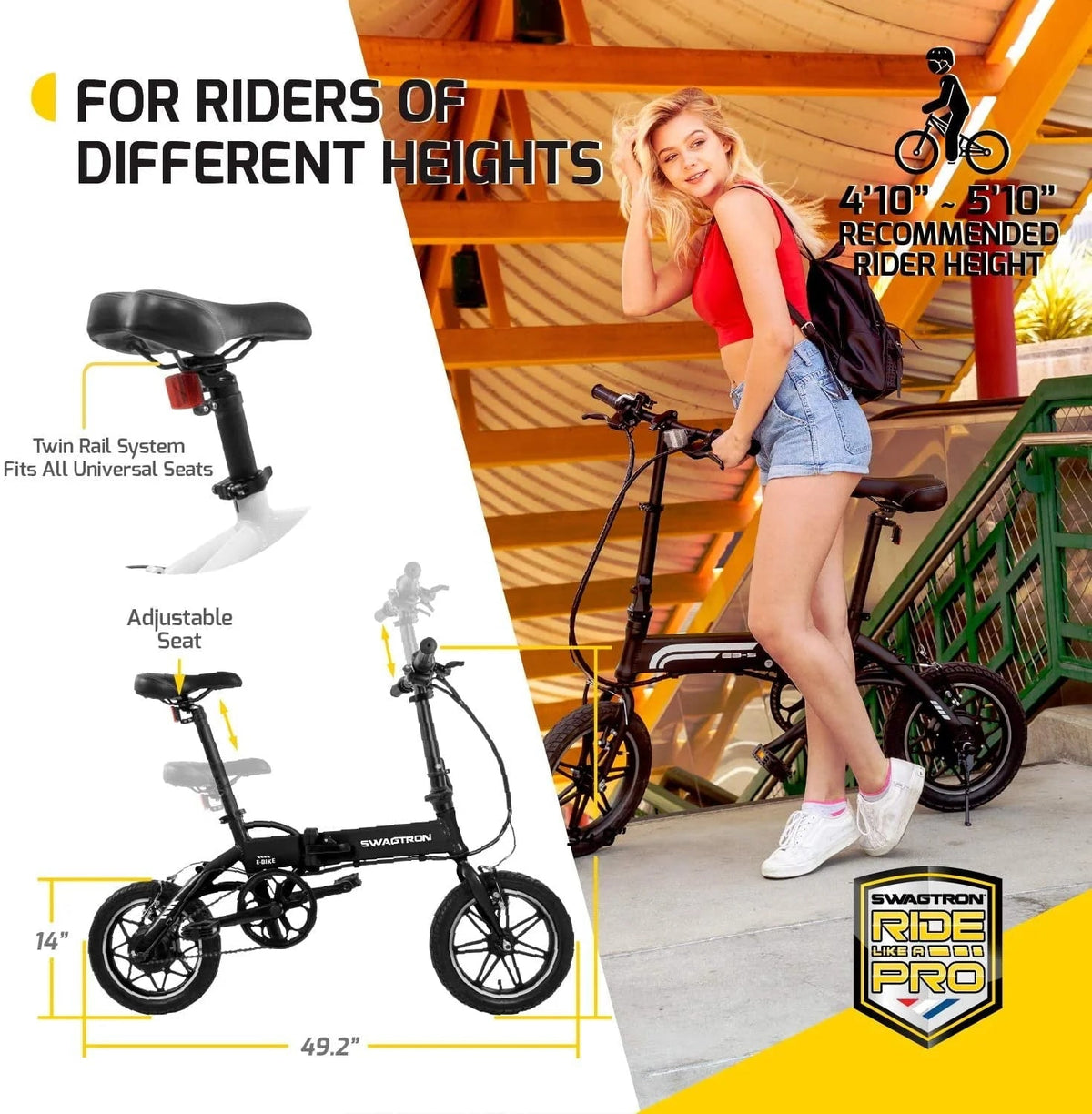 Swagtron Swagcycle EB5 Pro Plus Folding Electric Bike With Pedals, Lightweight Aluminum - Recertified