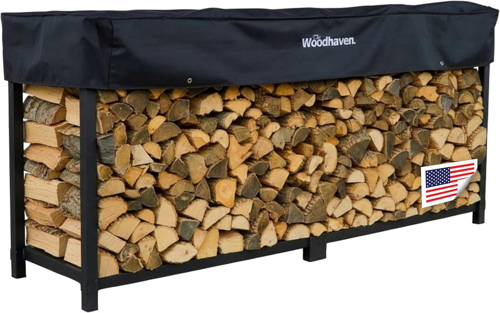 Woodhaven 8-Foot Firewood Rack, 1/2 Cord, Heavy-Duty Steel - With Cover