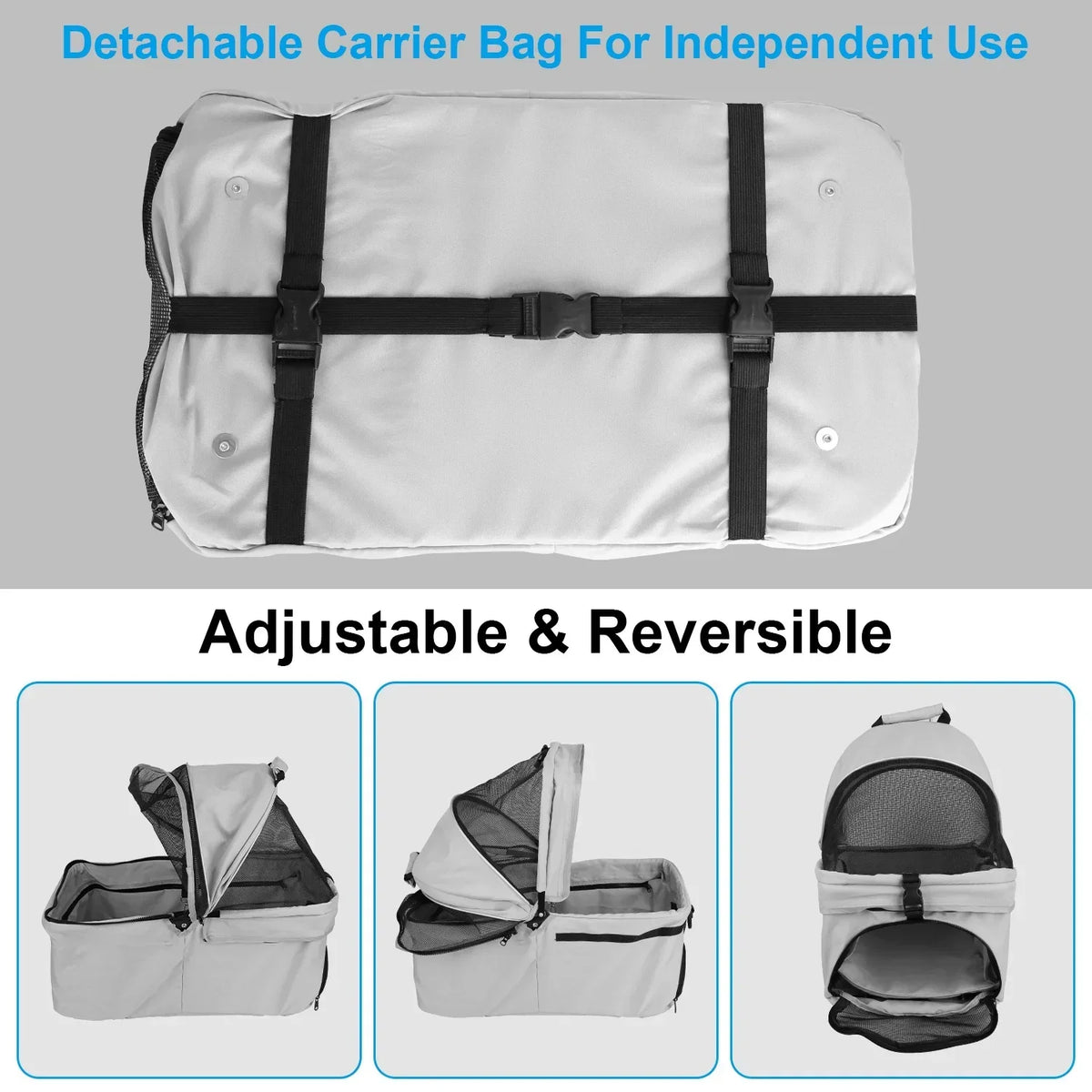 iMounTEK 4-Wheel Foldable Pet Stroller With Removable Liner And Storage Basket - Gray