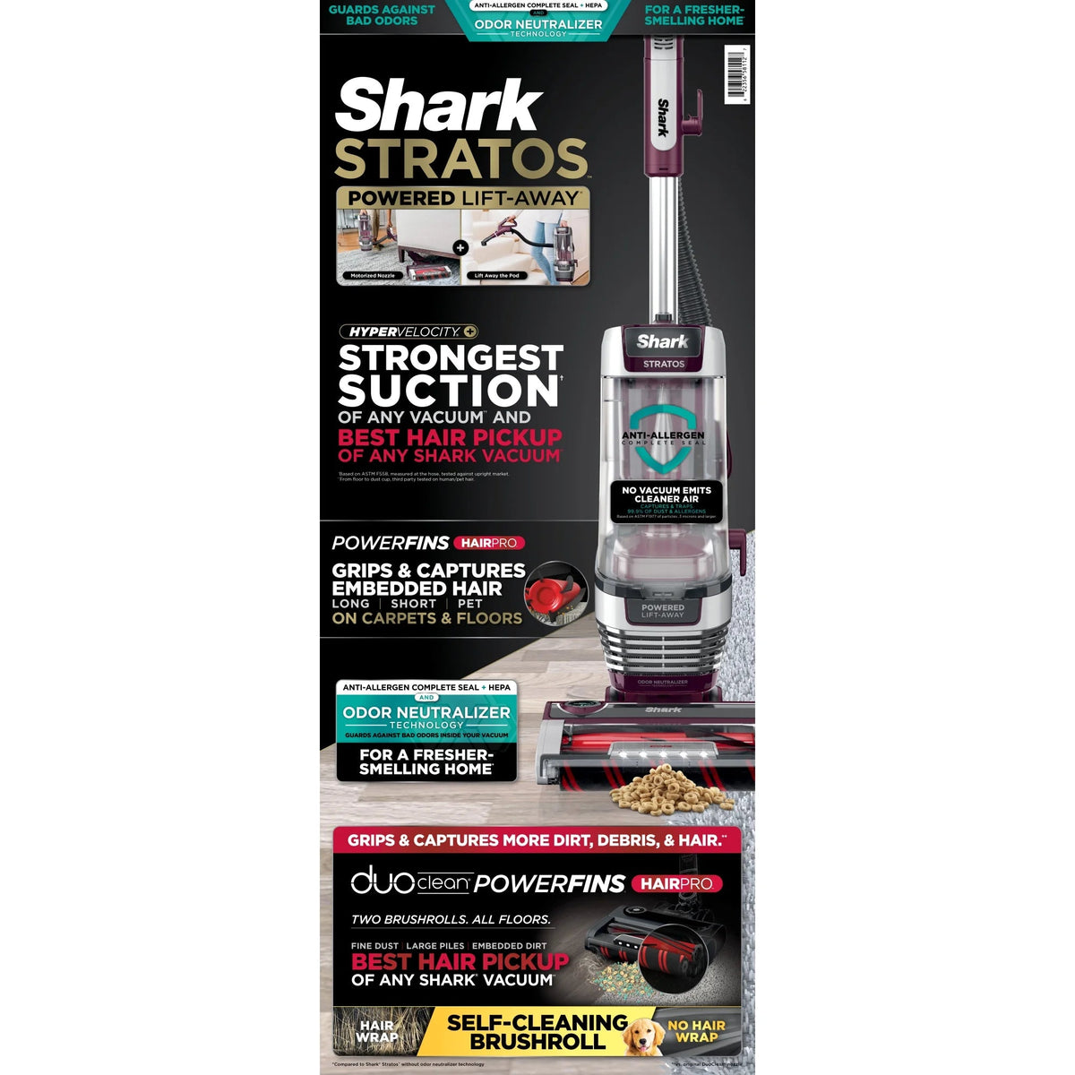 Shark Stratos Upright Vacuum, Bagless, Burgundy - AZ3000