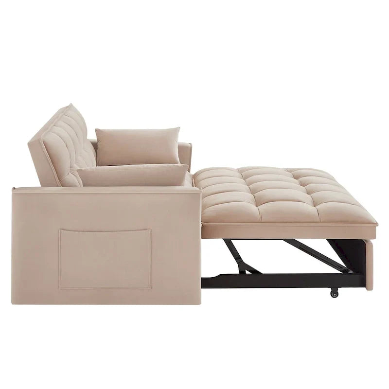 4-in-1 Velvet Pull-Out Sleeper Sofa Bed Loveseat With Reclining Backrest And 2 Side Pockets