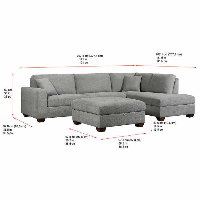 Thomasville Miles Fabric Sectional With Storage Ottoman, 3 Piece, Blue Or Gray
