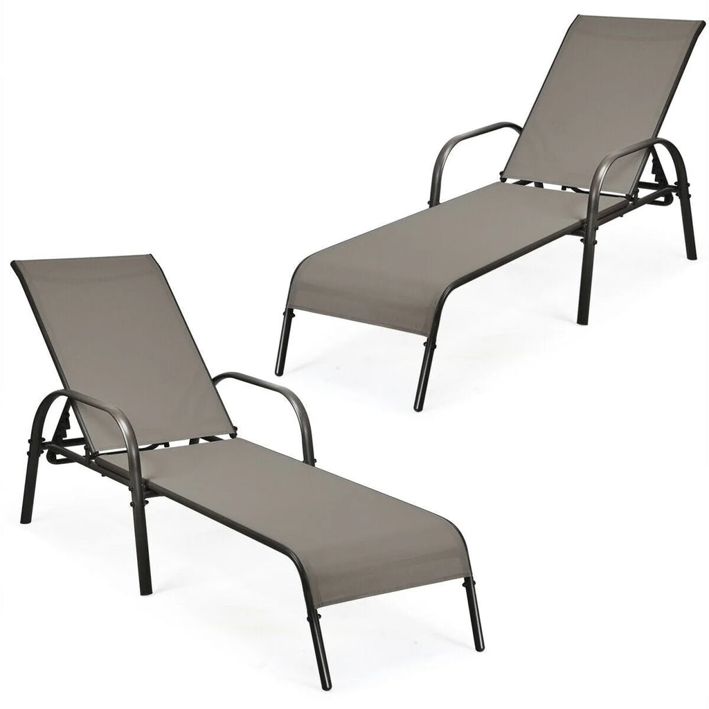Fabric Folding Outdoor Chaise Lounge Chairs, 2 Pcs, 5 Position