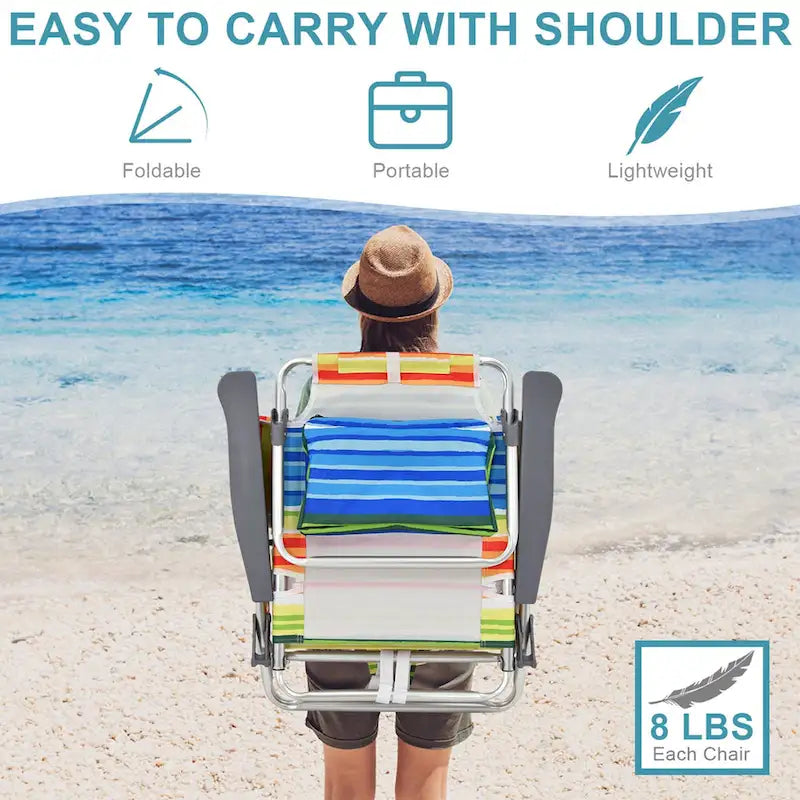 Costway Folding Backpack Beach Chairs 4-Pack, 5-Position Adjustable