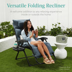 Best Choice Products Oversized Zero Gravity Folding Recliner With Removable Cushion And Side Tray - Fossil Gray