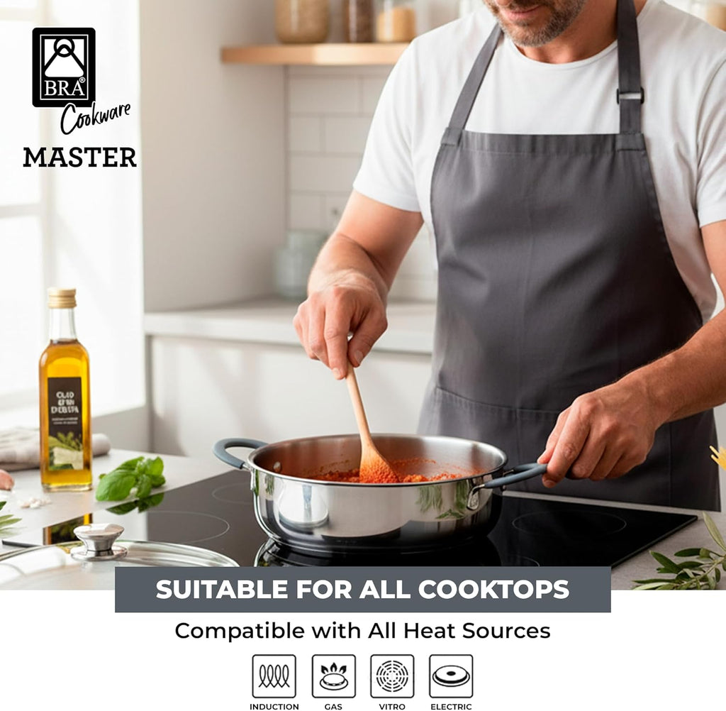 BRA COOKWARE 9-Piece Stainless Steel Cookware Set With Silicone-Coated Handles - Master