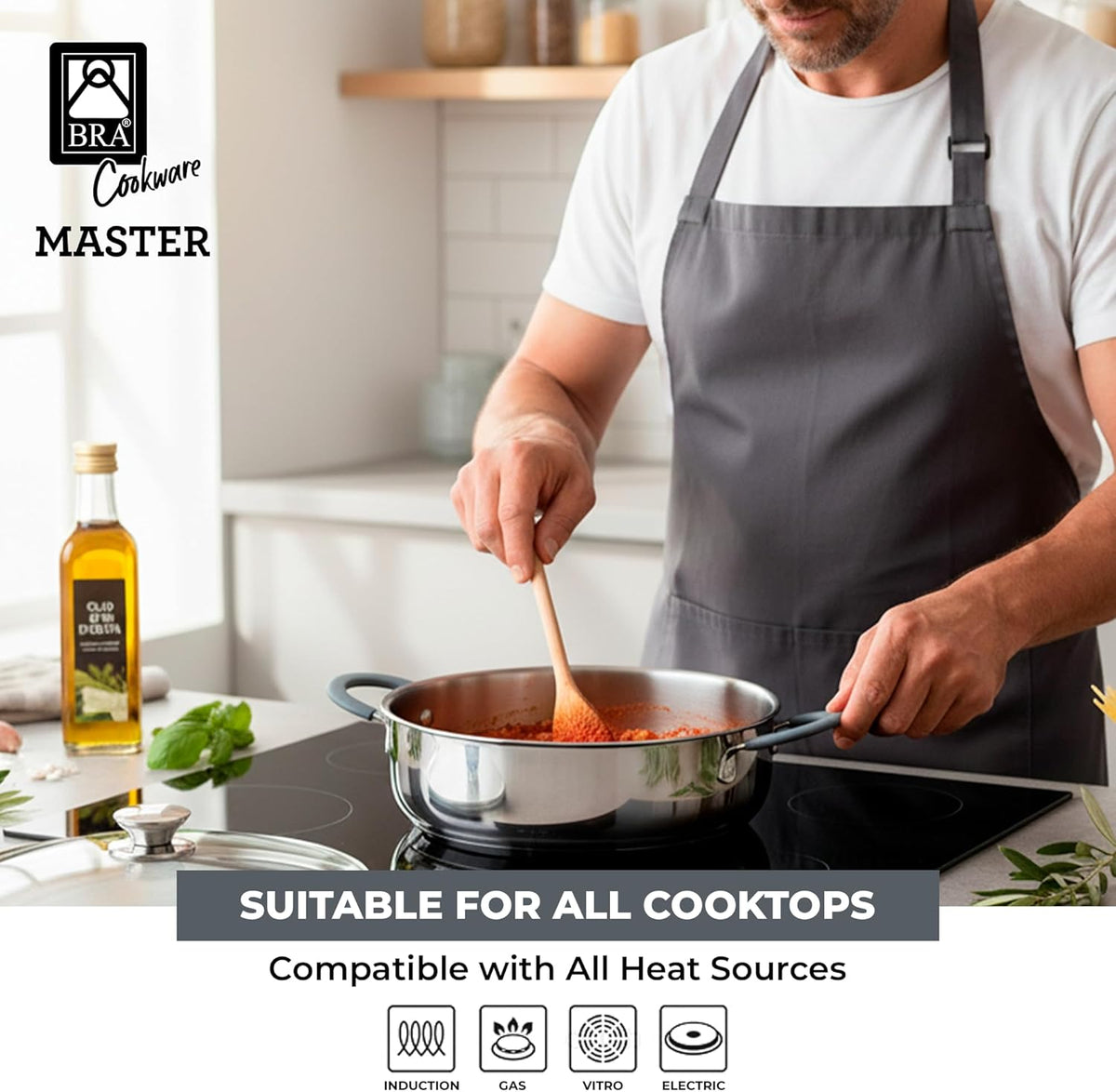 BRA COOKWARE 9-Piece Stainless Steel Cookware Set With Silicone-Coated Handles - Master