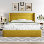 Queen Size Lift-Up Storage Bed With Wingback Headboard, Upholstered Platform Bed Frame With Hidden Storage