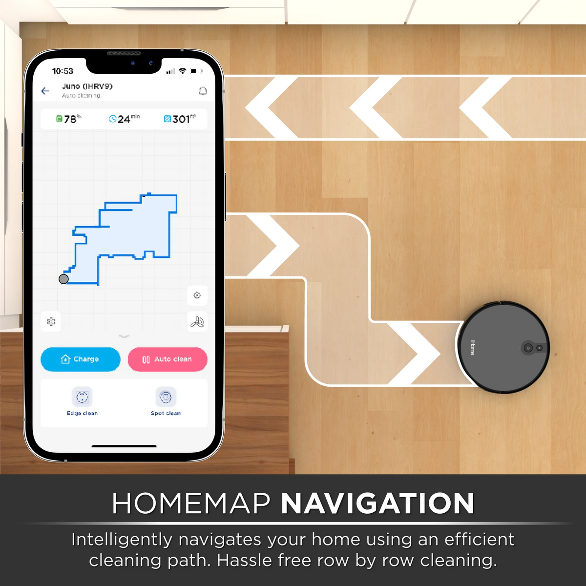 iHome AutoVac Juno Robot Vacuum With Mapping Technology, 120 Min Runtime