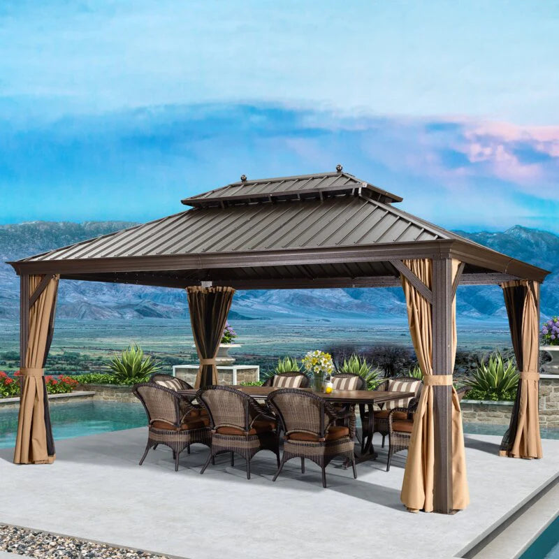 Aluminum Patio Gazebo 16 Ft. W x 12 Ft. D - Dark Brown