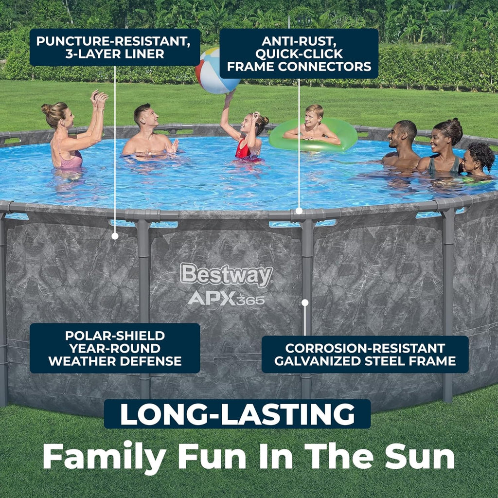 Bestway Above Ground Pool Set, 18 ft x 52 in, Dark Marble - APX 365