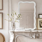 Curved Scallop Wood Frame Accent Mirror, 23.5 in L x 38 in W x 1 in H - Antique-Brown Or White