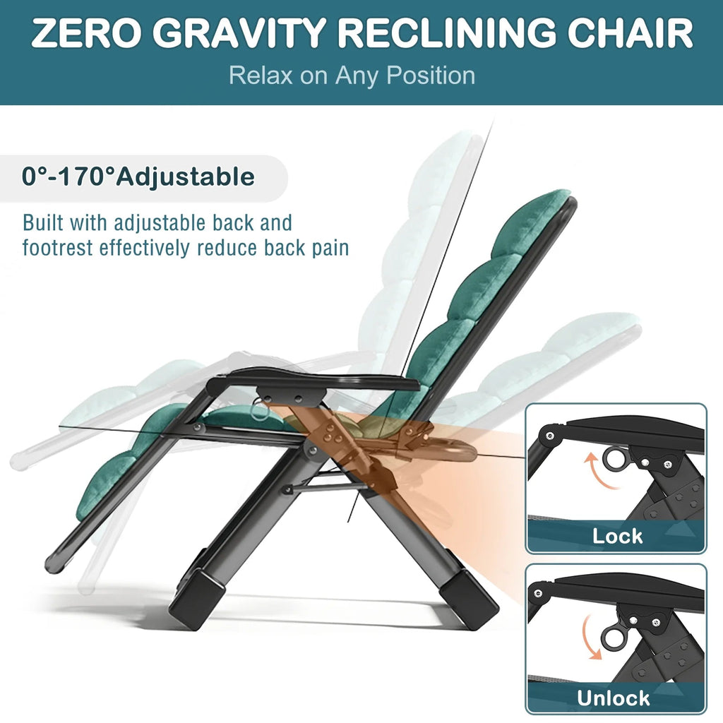 NAIZEA Zero Gravity Chair With Removable Cushion, Cup Holder, and Black Color
