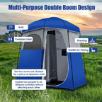 Double-Room Camping Privacy Shower Toilet Tent, Blue, 7ft x 3.5ft x 7ft - With Storage Bag