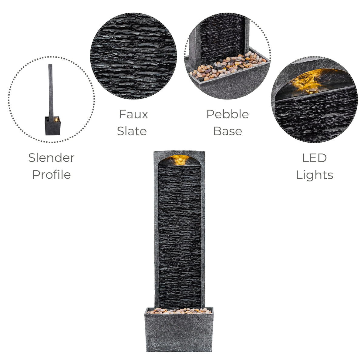 Teamson Home Faux Slate Outdoor LED Waterfall Fountain, 38.5 in, Red Rock