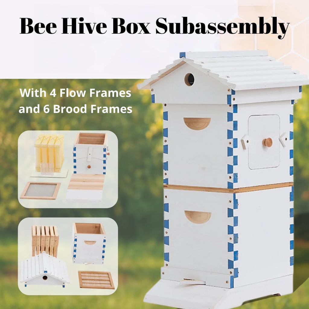 AUSHIVE Wax-Coated Cedarwood Beehive Kit With 4 Beehive Frames And 6 Brood Frames - Beige