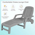 Folding Plastic Outdoor Chaise Lounge Chair With Wheels, 6-Position, 65.5 x 29 x 16.5-37 in, 330 lbs