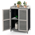 Outdoor Potting Workbench With Metal Tabletop And Garden Storage Cabinet