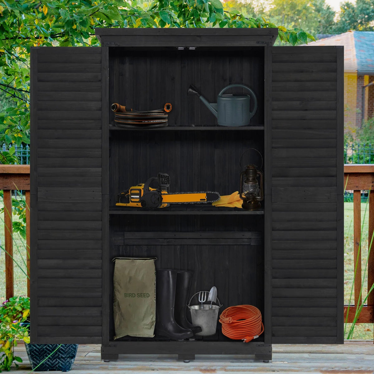MCombo Tall Garden Wood Storage Shed, Brown - 1.52 x 2.85 ft