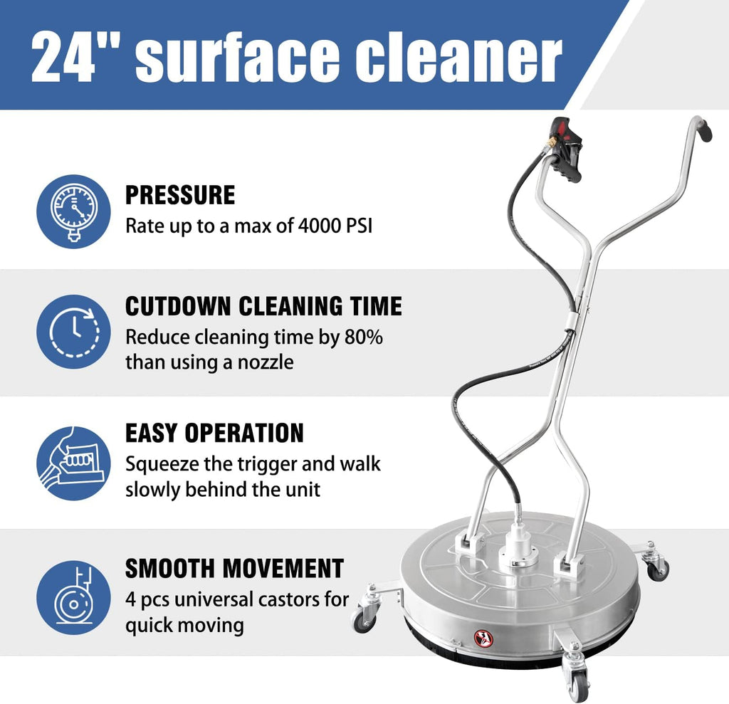 JANZ 24 in Pressure Washer Surface Cleaner With 4 Wheels, Dual Handle, Stainless Steel Housing, 4 Nozzle Cores And 2 Hose Adapters