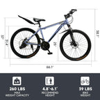 ARTUDATECH 26 Inch 27-Speed Dual Suspension Mountain Bike - Silver, Blue, Gray And Red