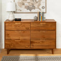 6-Drawer Caramel Mid-Century Modern Solid Pine Wood Dresser