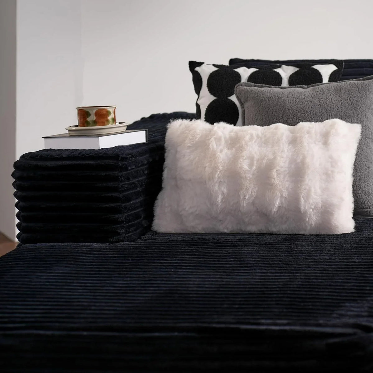 ovios 104in L-Shape Sectional Sofa With Chaise, Grey Plush Corduroy Fabric