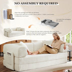 Boneless Folding Futon Sofa Bed, Fixed-Shape Corduroy Upholstered, White, 81 Inches