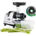 Omega Masticating Cold Press Juicer for Celery, 200-Watts, Silver - 6.5in D x 14.5in W x 15.5in H
