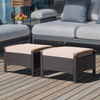 Costway Set Of 2 Patio Rattan Ottoman Footrests With Cushions, Mix Brown/Beige, 25 x 20 x 16 in